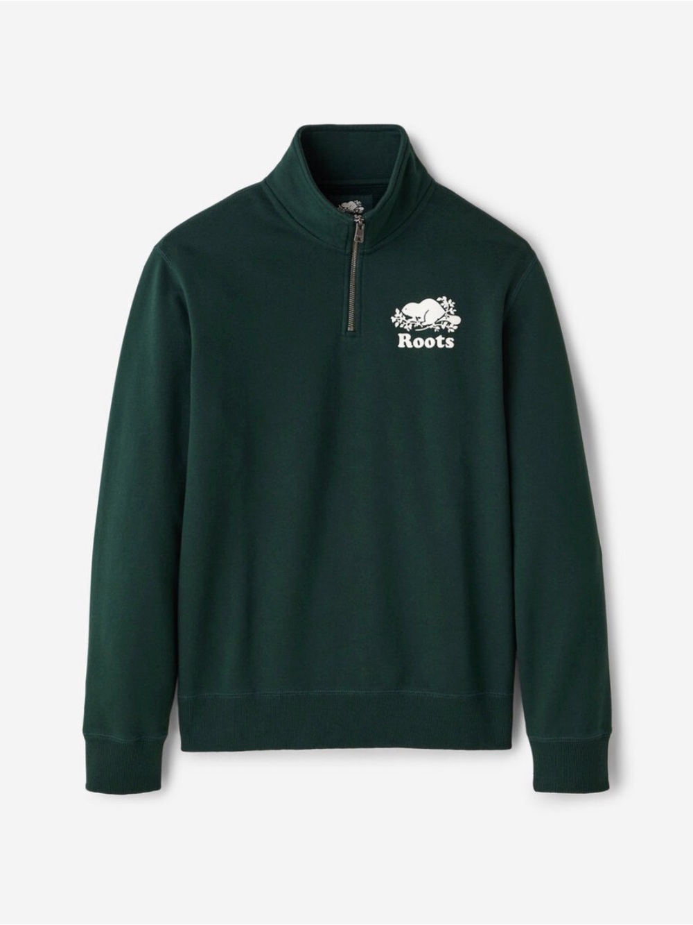 ROOTS CANADA - Mens - Quarter Zip Sweatshirt - Heather Green - L